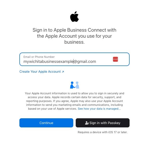 creating apple business connect account